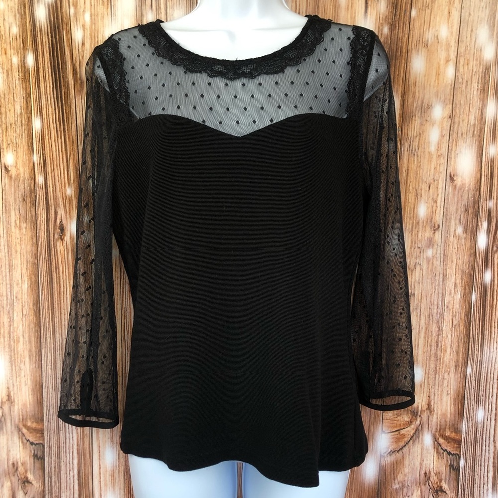 Review Black Mesh Long Sleeve Top with Polka Dots